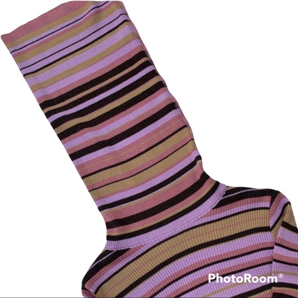 Dolce & Gabbana Striped Knit Long Turtleneck Sweater Pink Brown Multi S/M - Picture 1 of 10